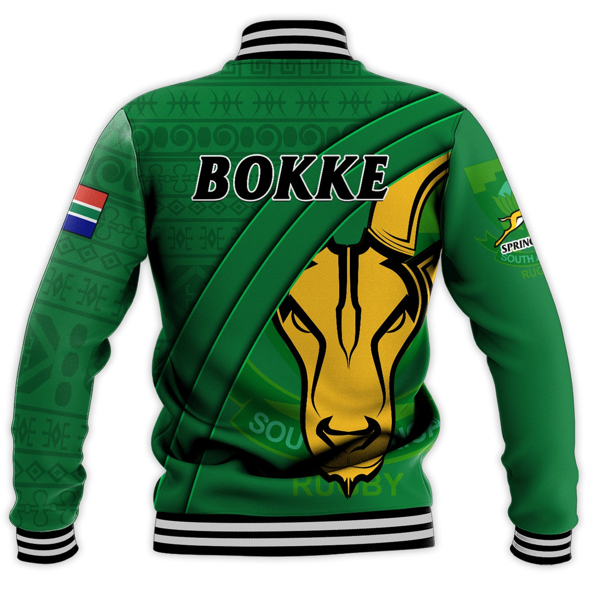 South Africa Rugby Baseball Jacket Bokke Springbok With African Pattern Stronger Together - Wonder Print Shop