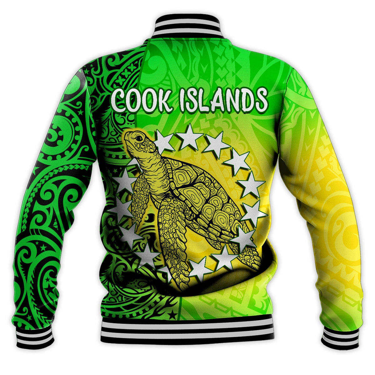 Cook Islands Baseball Jacket Cook Islands Coat Of Arms Turtle Polynesian - Wonder Print Shop
