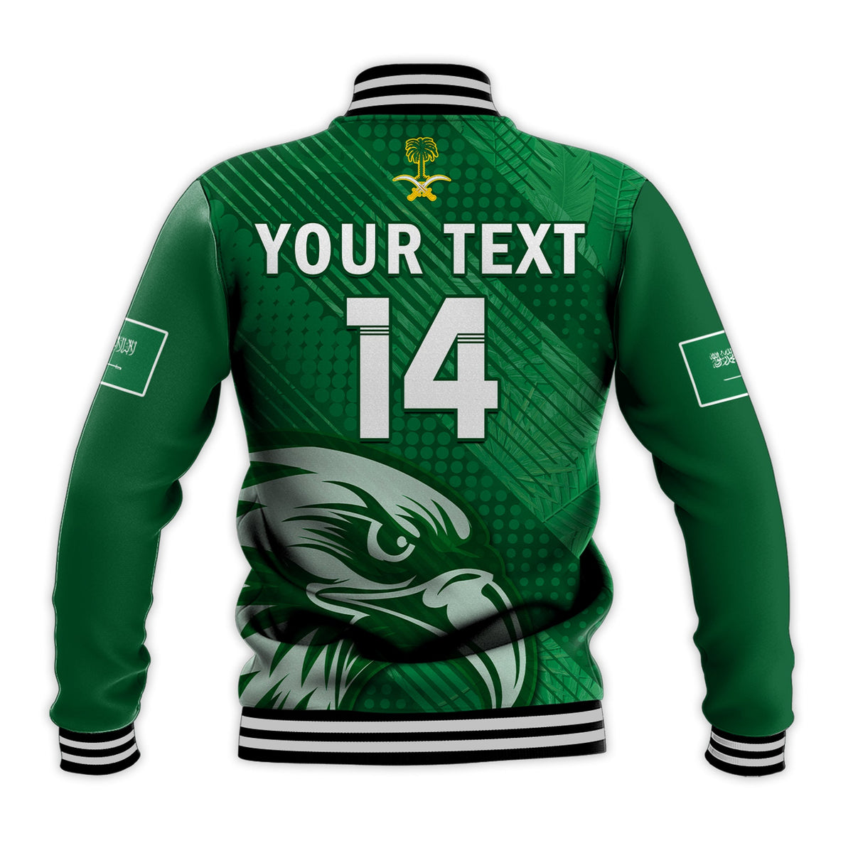 (Custom Text And Number) Saudi Arabia Football Baseball Jacket Green Falcons World Cup 2022 - Wonder Print Shop
