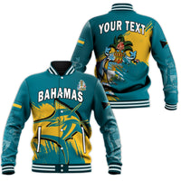 (Custom Personalised) Bahamas Baseball Jacket Blue Marlin With Bahamian Coat Of Arms - Wonder Print Shop