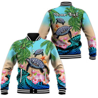 Custom Personalised Polynesian Turtle Coconut Tree And Orchids Baseball Jacket - Wonder Print Shop