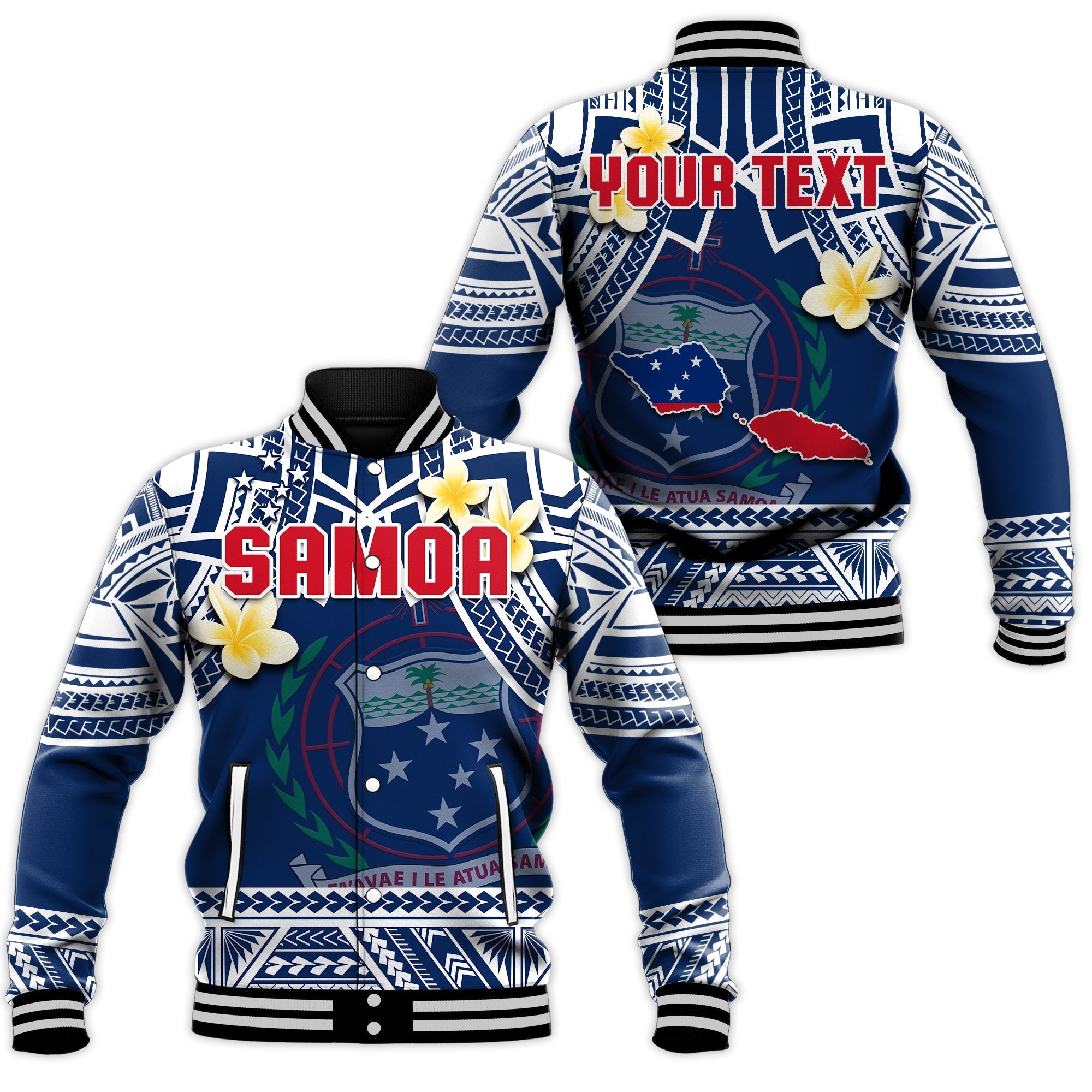 Custom Personalised Samoa Baseball Jacket Samoan Plumeria Flowers Mix Polynesian Pattern - Wonder Print Shop