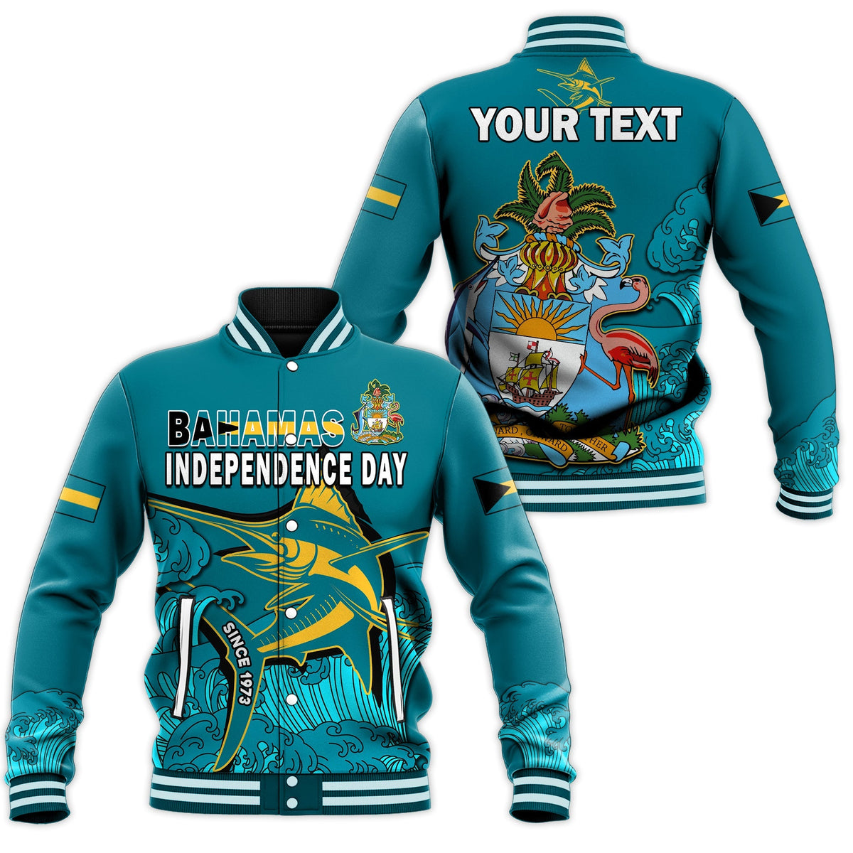 (Custom Personalised) Bahamas Independence Day Baseball Jacket Blue Marlin Since 1973 Style - Wonder Print Shop