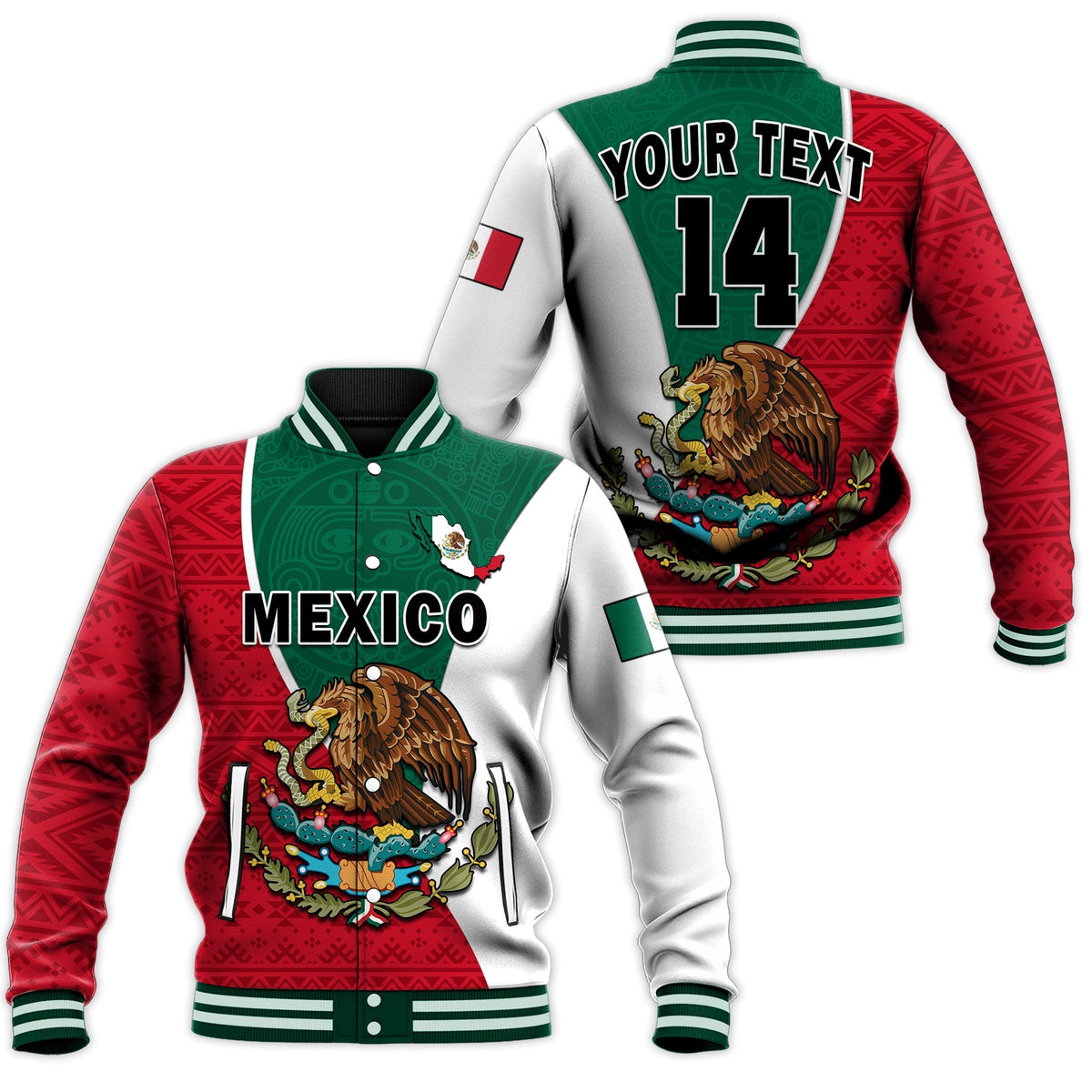 (Custom Text and Number) Mexico Baseball Jacket Mexican Aztec Pattern - Wonder Print Shop
