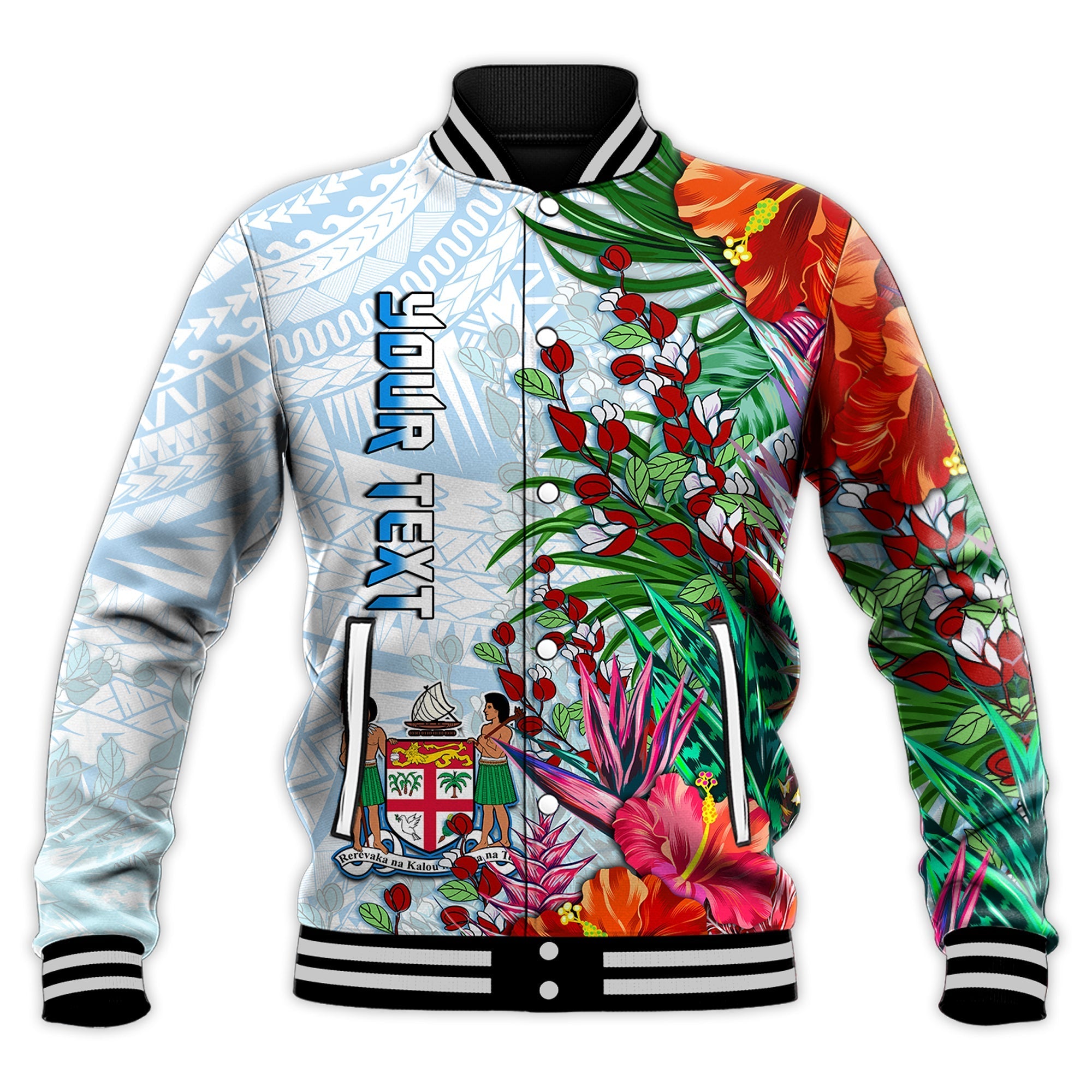 Custom Personalised Fiji Baseball Jacket Proud Fijian Tapa mix Tagimoucia Flowers LT13 - Wonder Print Shop