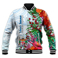 Custom Personalised Fiji Baseball Jacket Proud Fijian Tapa mix Tagimoucia Flowers LT13 - Wonder Print Shop