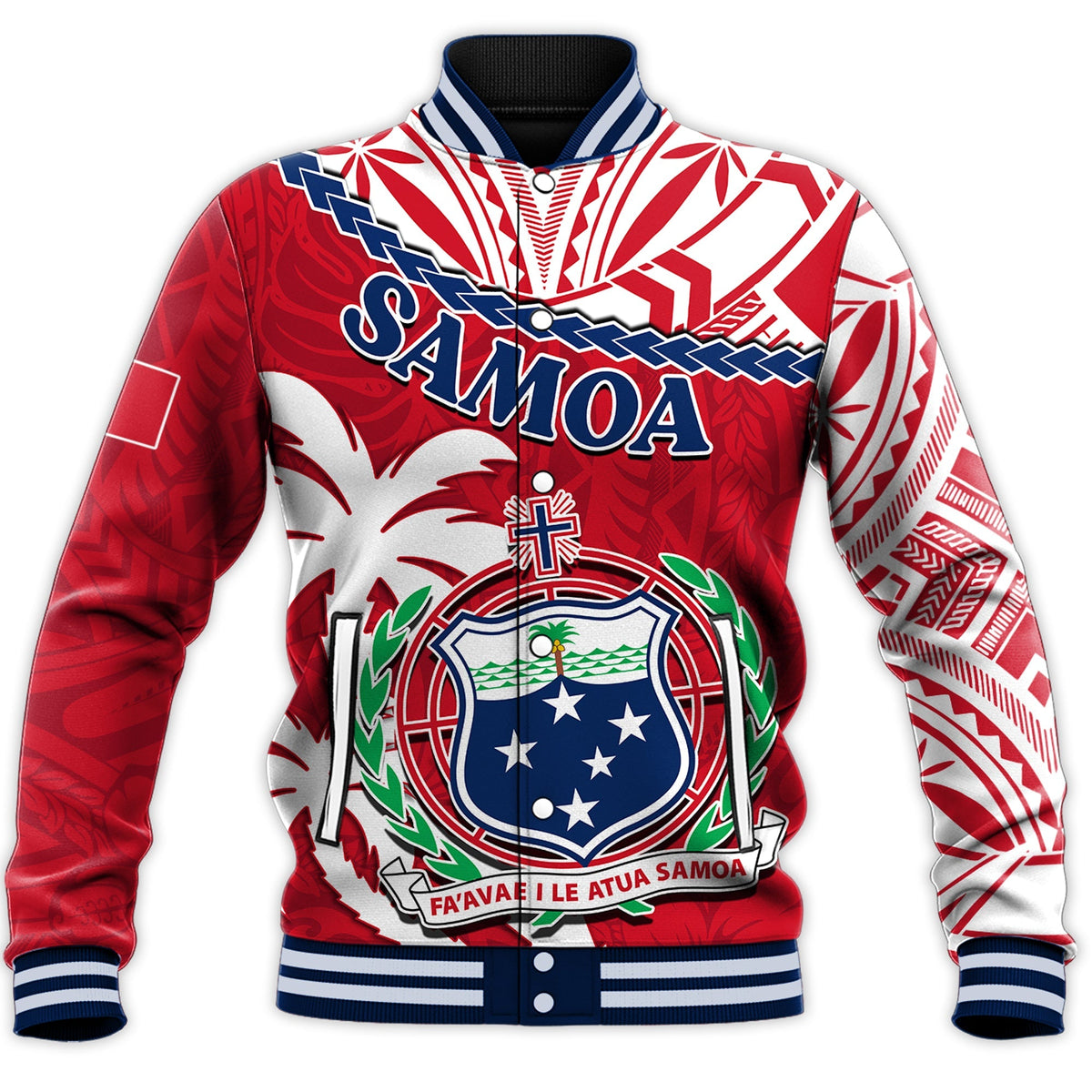 Samoa Baseball Jacket Samoan Coat Of Arms With Coconut Red Style - Wonder Print Shop
