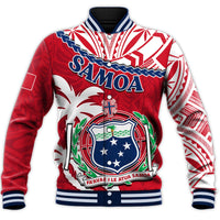 Samoa Baseball Jacket Samoan Coat Of Arms With Coconut Red Style - Wonder Print Shop