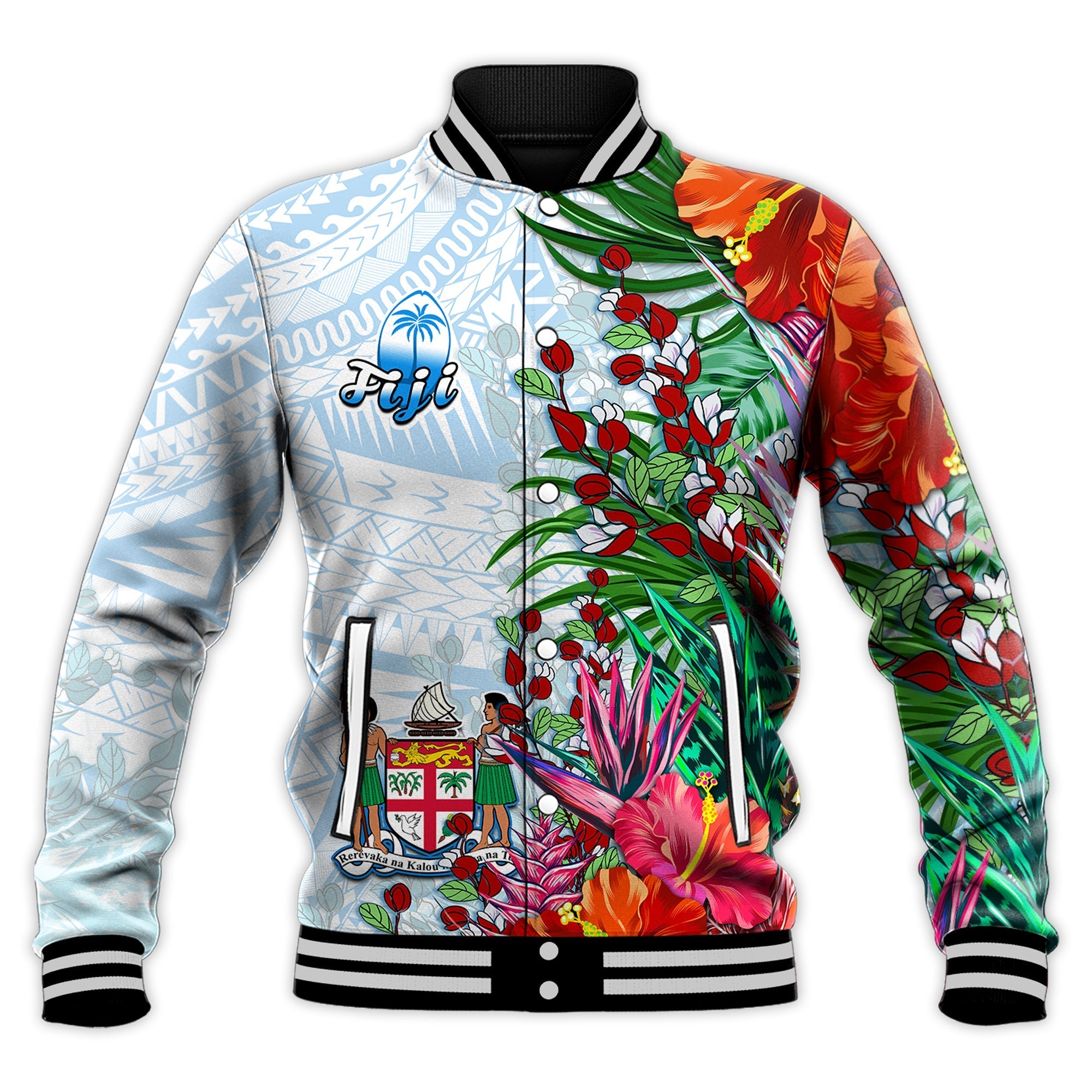 Fiji Baseball Jacket Proud Fijian Tapa mix Tagimoucia Flowers LT13 - Wonder Print Shop