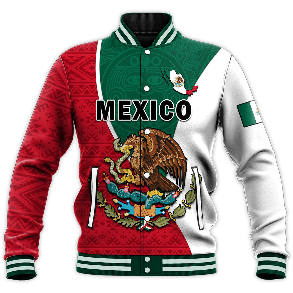 (Custom Text and Number) Mexico Baseball Jacket Mexican Aztec Pattern - Wonder Print Shop