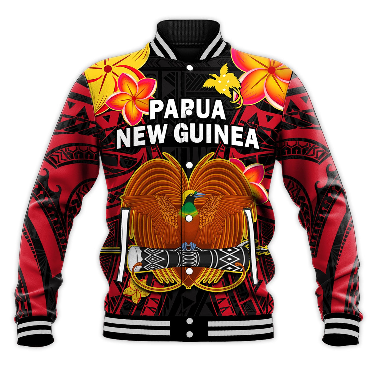 Custom Personalised Papua New Guinea Baseball Jacket PNG Bird Of Paradise Polynesian Pattern - Wonder Print Shop
