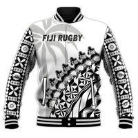 Custom Text And Number Fiji Rugby Baseball Jacket Fijian Cibi Dance Tapa Pattern White - Wonder Print Shop