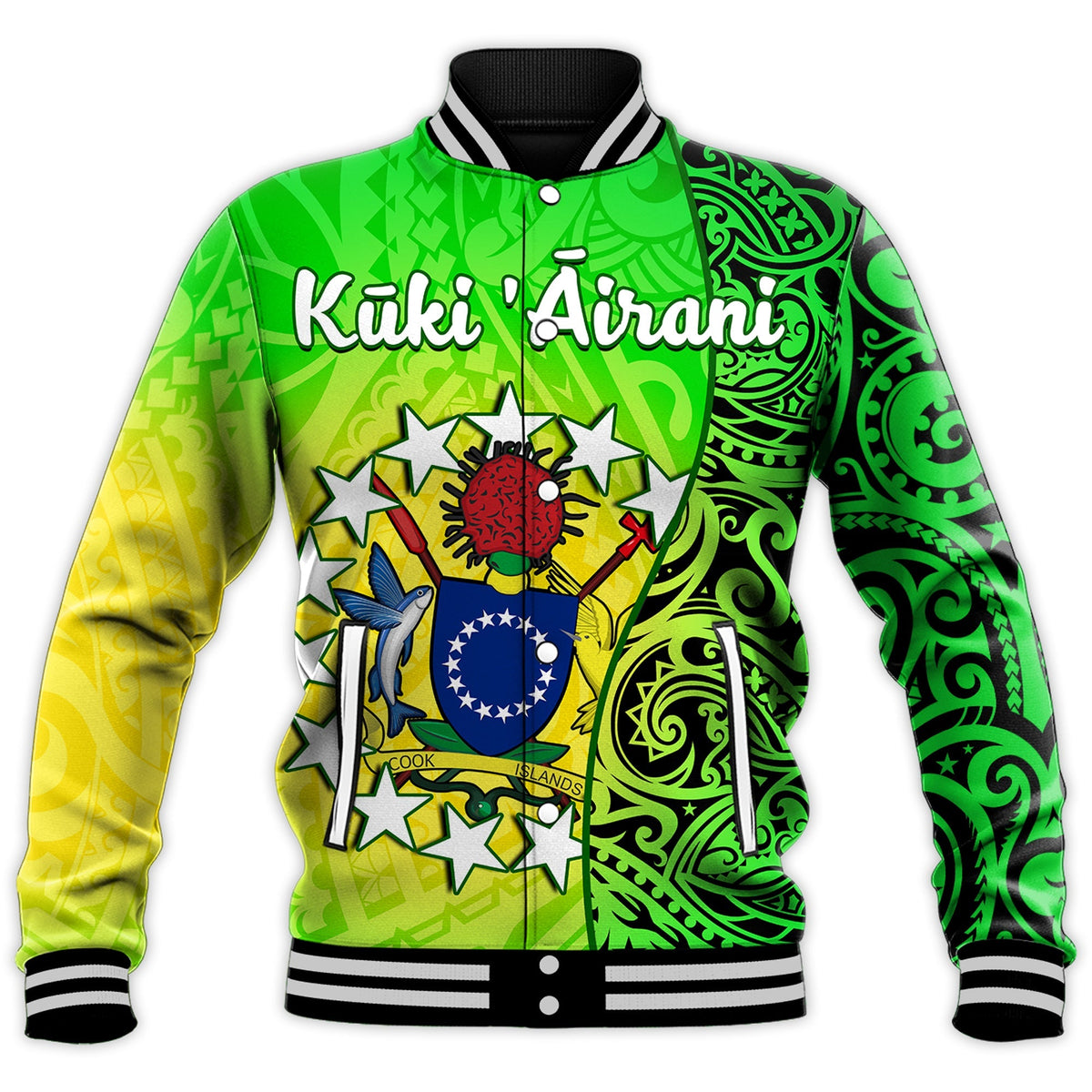Cook Islands Baseball Jacket Cook Islands Coat Of Arms Turtle Polynesian - Wonder Print Shop