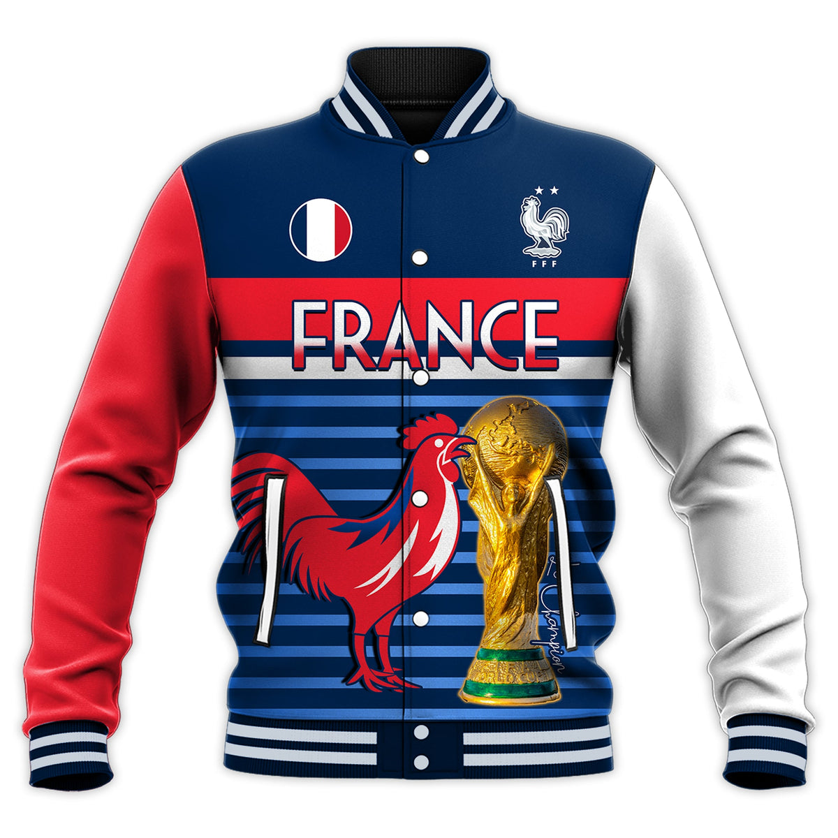 (Custom Text and Number) France Football The Blues Baseball Jacket Les Bleus Le Champion 2022 World Cup LT13 - Wonder Print Shop