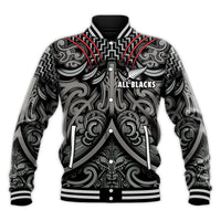Custom Text and Number New Zealand Silver Fern Rugby Baseball Jacket All Black NZ Maori Pattern LT13 - Wonder Print Shop