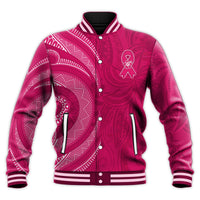 Custom Personalised Breast Cancer Awareness Baseball Jacket Hibiscus Polynesian No One Fights Alone LT13 - Wonder Print Shop