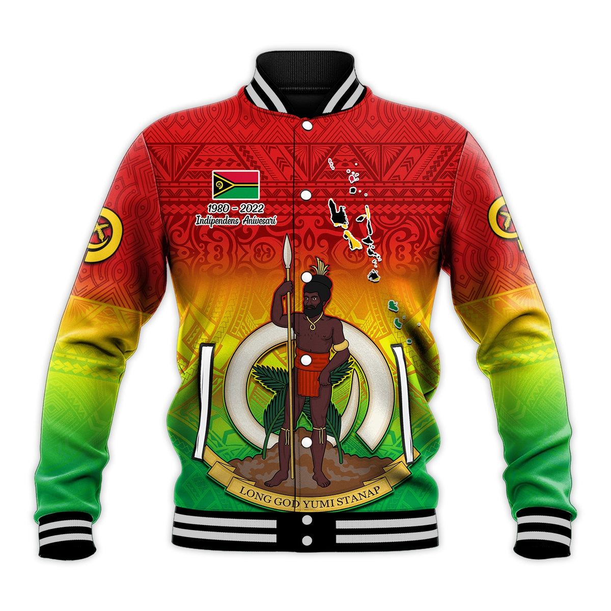 (Custom Personalised) Vanuatu Independence Day Baseball Jacket 42nd Anniversary Yumi Yumi Yumi LT13 - Wonder Print Shop