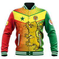 (Custom Personalised) Senegal Baseball Jacket Lion With Senegal Map Reggae Style - Wonder Print Shop