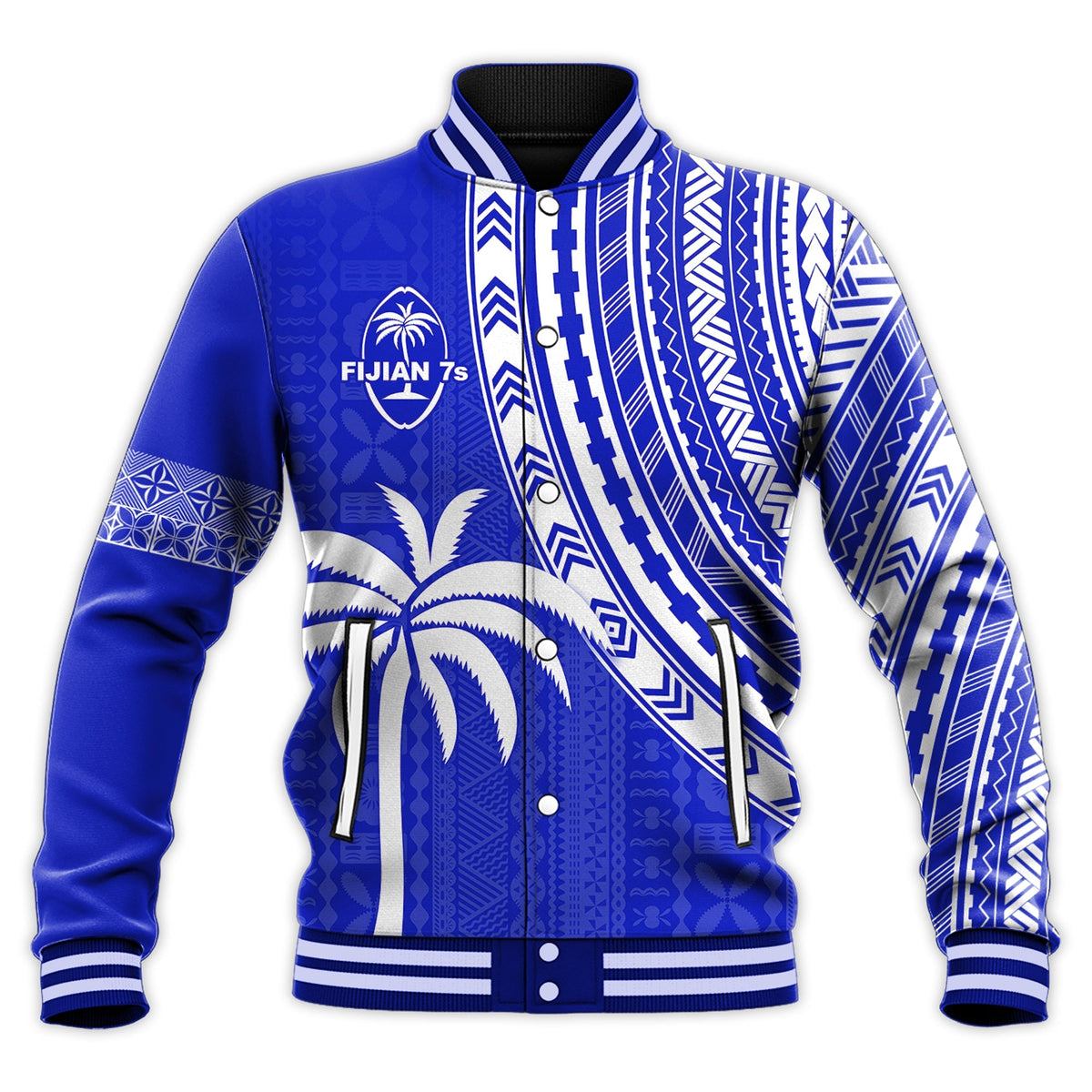 Fiji Rugby Sevens Baseball Jacket Fijian 7s Tapa Polynesian Blue Ver.02 LT13 - Wonder Print Shop