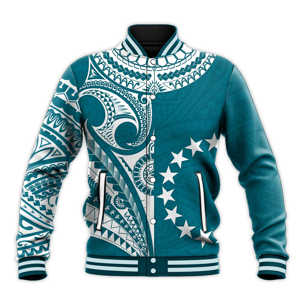 Cook Islands Tatau Baseball Jacket Symbolize Passion Stars Version Blue LT13 - Wonder Print Shop