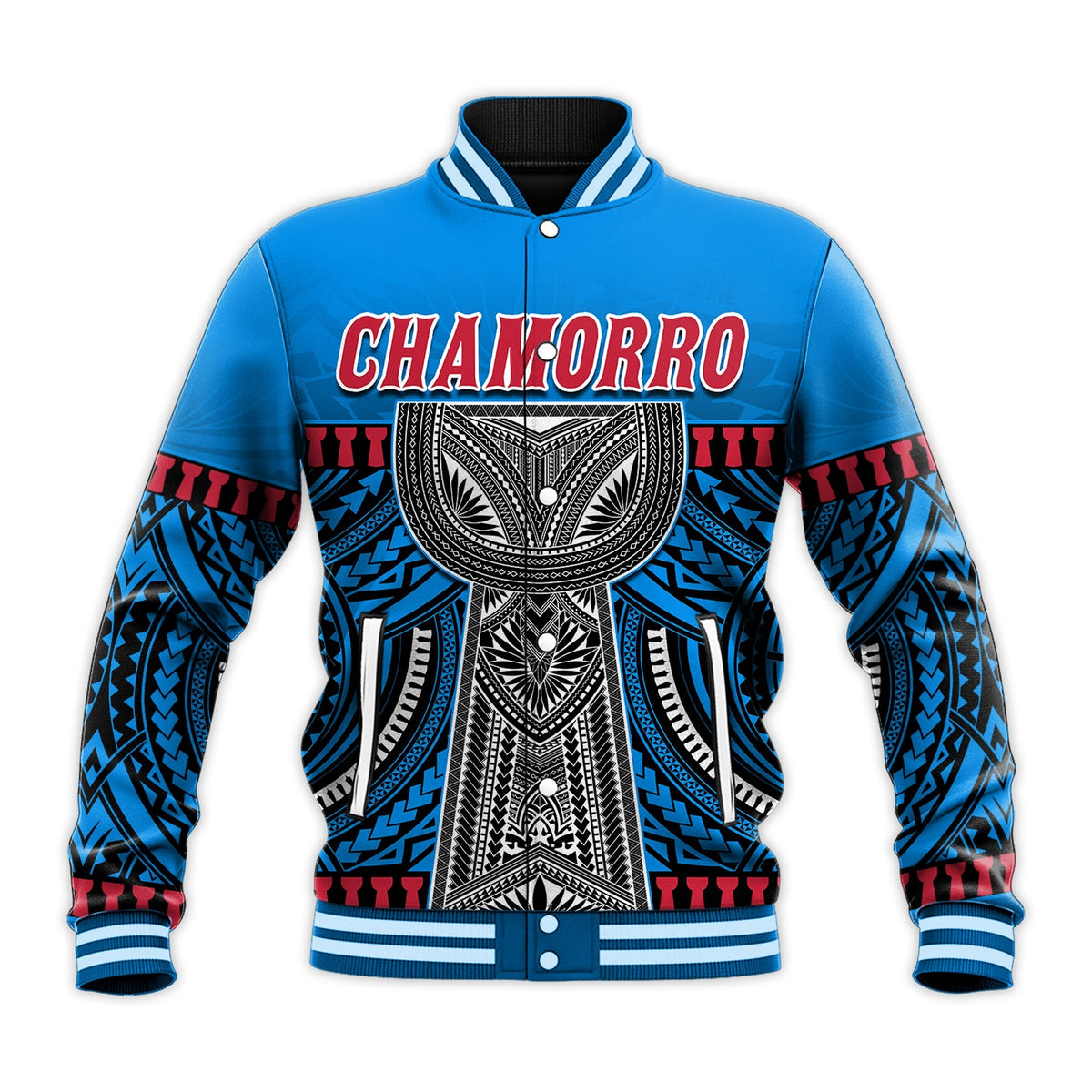Guam Chamorro Baseball Jacket Latte Stone Blue Polynesian Haligi LT13 - Wonder Print Shop