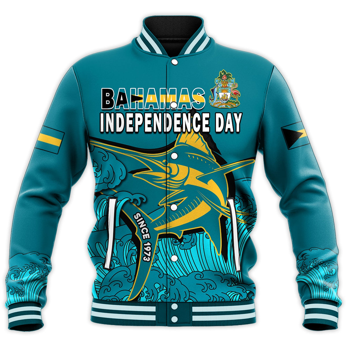 Bahamas Independence Day Baseball Jacket Blue Marlin Since 1973 Style - Wonder Print Shop