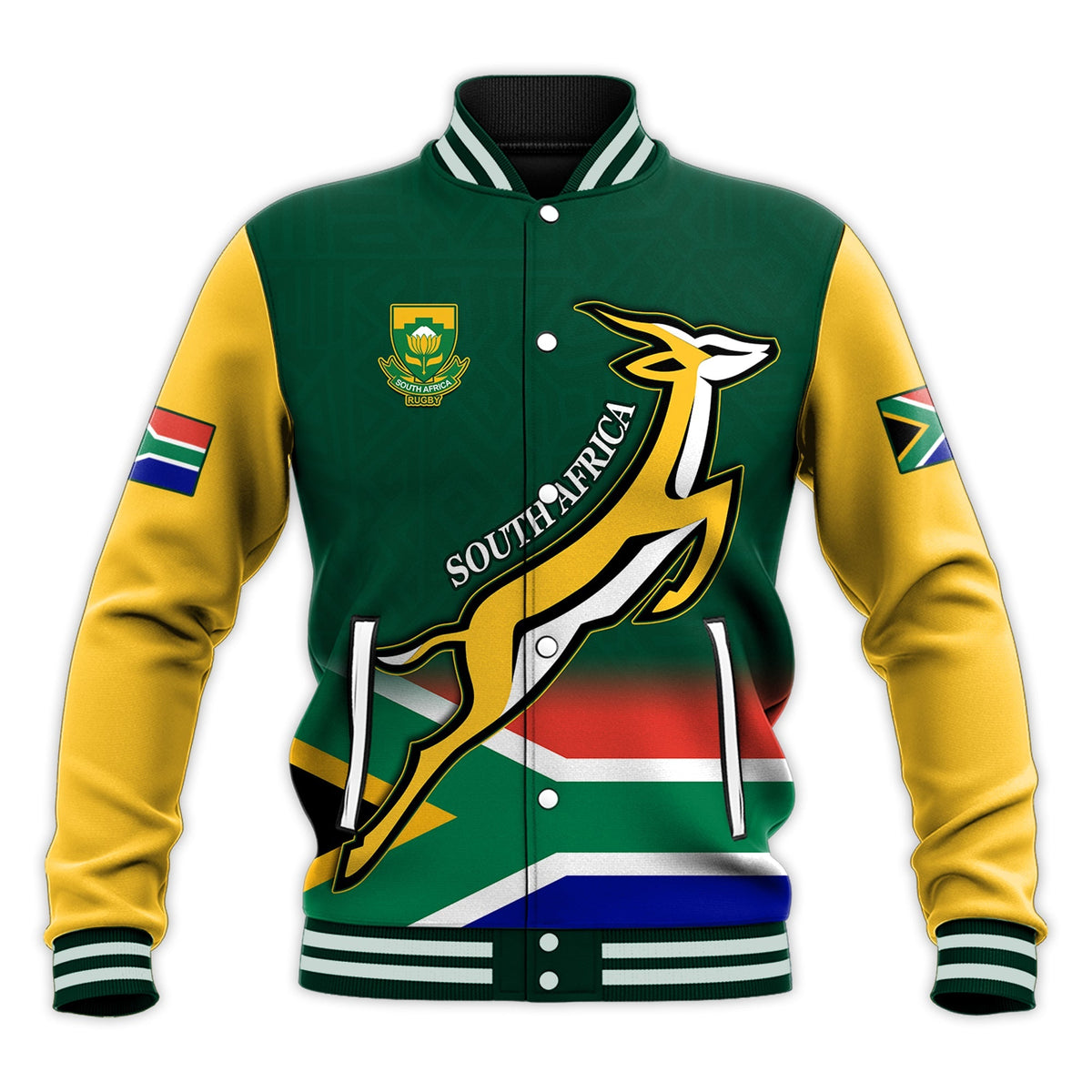 (Custom Personalised) South Africa Rugby Baseball Jacket Springboks Champion Bokke African Pattern Go Bokke LT13 - Wonder Print Shop