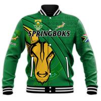 (Custom Text And Number) South Africa Rugby Baseball Jacket Bokke Springbok With African Pattern Stronger Together - Wonder Print Shop
