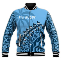 Custom Text And Number Fiji Tapa Rugby Baseball Jacket Fijian Cibi Dance Tapa Pattern Blue - Wonder Print Shop