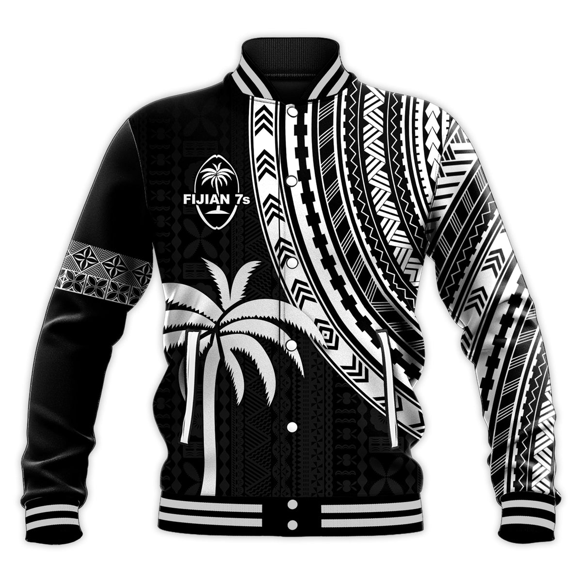 Custom Text and Number Fiji Rugby Sevens Baseball Jacket Fijian 7s Tapa Polynesian LT13 - Wonder Print Shop