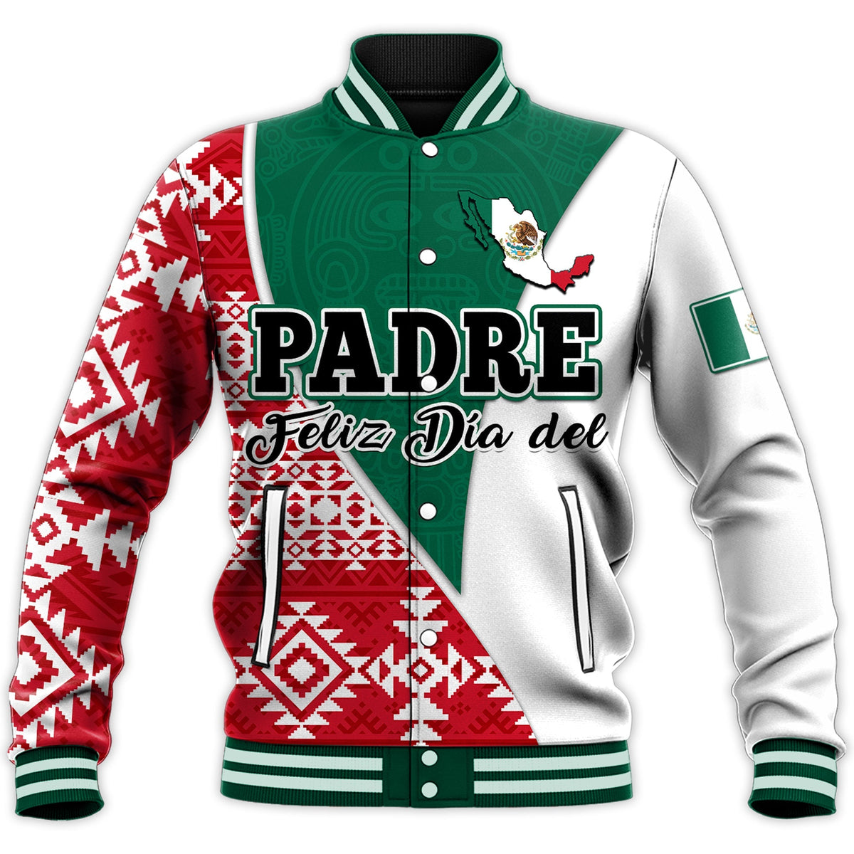 (Custom Personalised) Happy Mexico Fathers Day Baseball Jacket Mexican Aztec Pattern - Wonder Print Shop