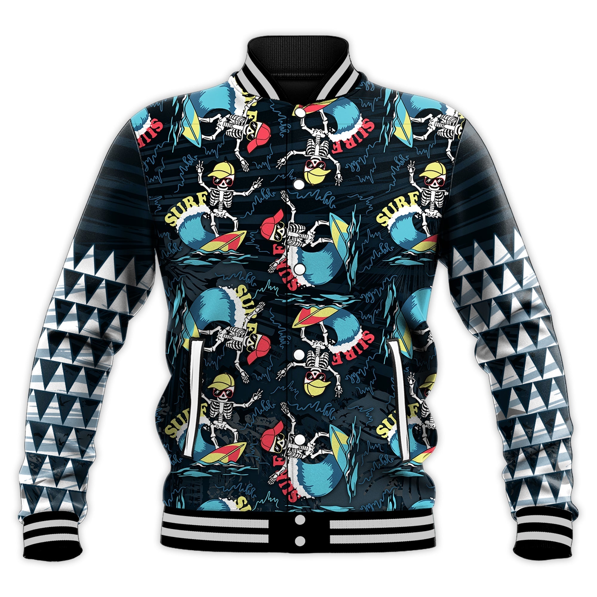 Custom Personalised Hawaii Skeleton Surf Baseball Jacket Halloween Hawaiian Tribal LT13 - Wonder Print Shop