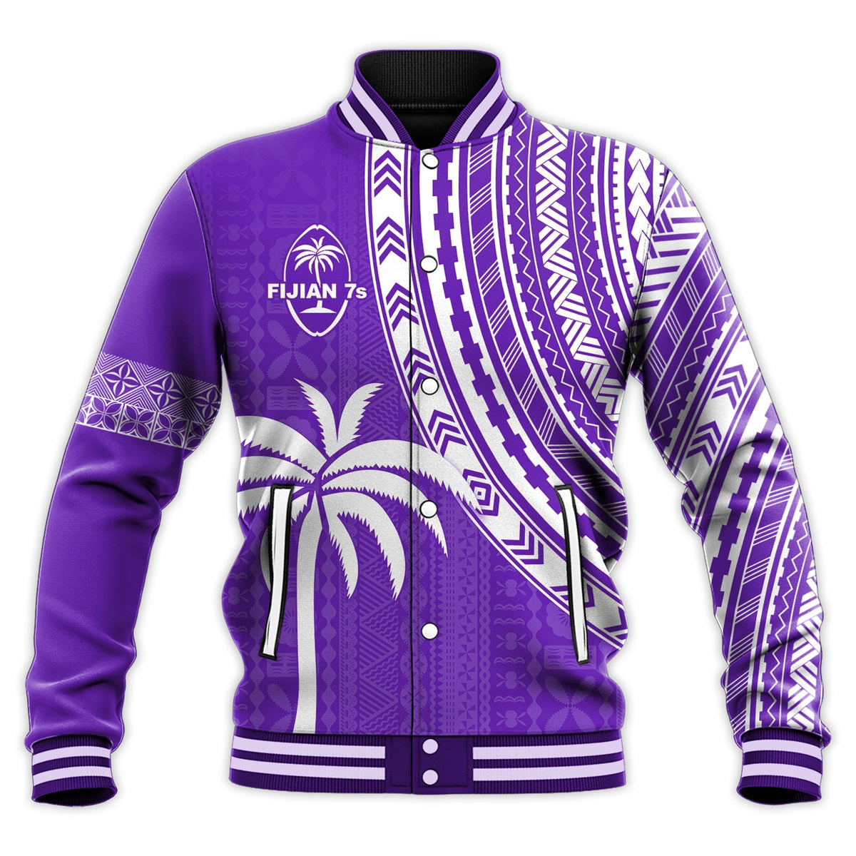 Fiji Rugby Sevens Baseball Jacket Fijian 7s Tapa Polynesian Purple LT13 - Wonder Print Shop