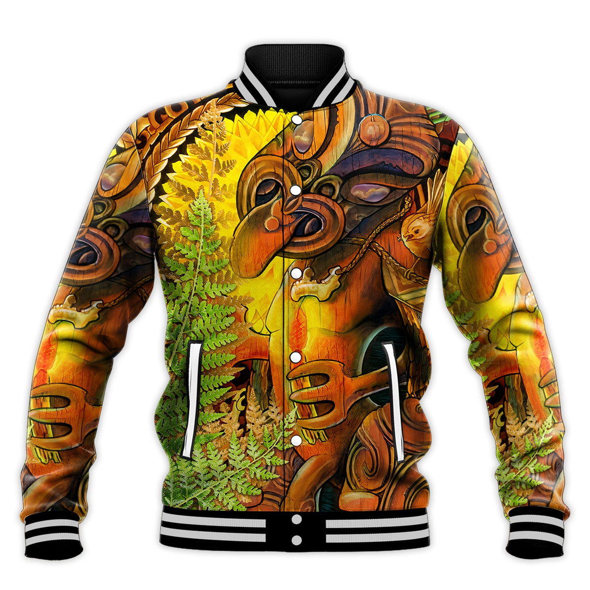 Custom Personalised Hei Tiki Maori Baseball Jacket Fern Aotearoa Ta Moko Sun LT13 - Wonder Print Shop