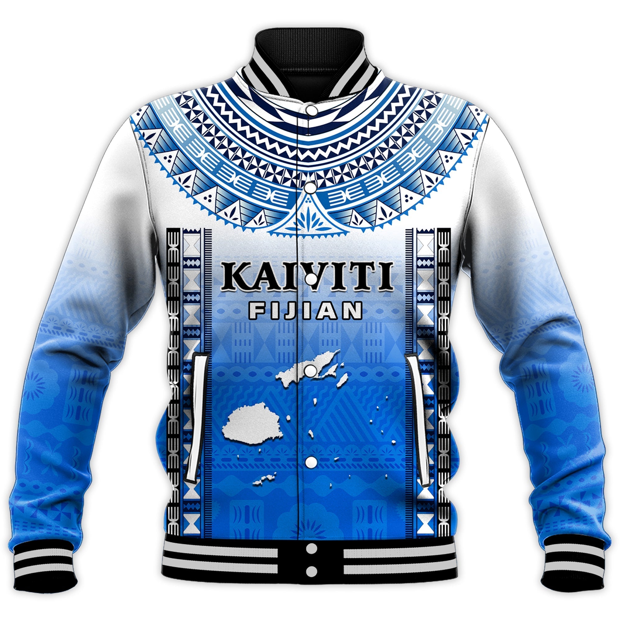 Fiji Baseball Jacket Kaiviti Fijian Special Tapa Pattern - Wonder Print Shop