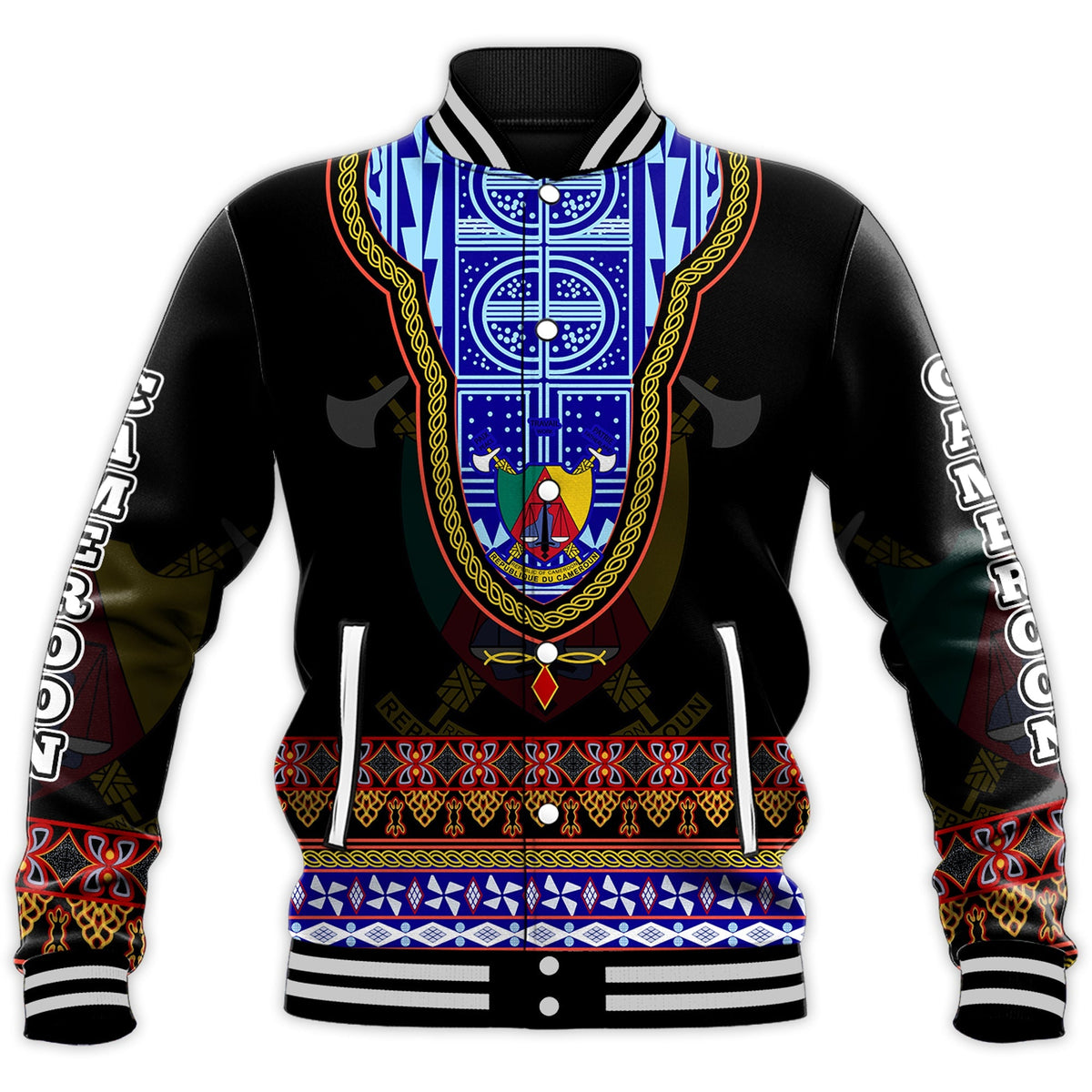 (Custom Personalised) Cameroon Baseball Jacket Atoghu Pattern Black Style - Wonder Print Shop