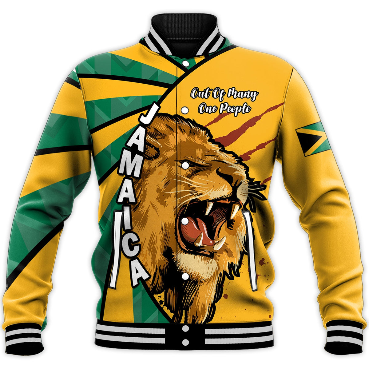 (Custom Text and Number) Jamaica Athletics Baseball Jacket Jamaican Flag Mix Lion Sporty Style - Wonder Print Shop
