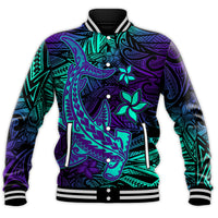 Custom Personalised Polynesian Baseball Jacket Purple Paradise Hawaiian Tribal Hammerhead Shark - Wonder Print Shop