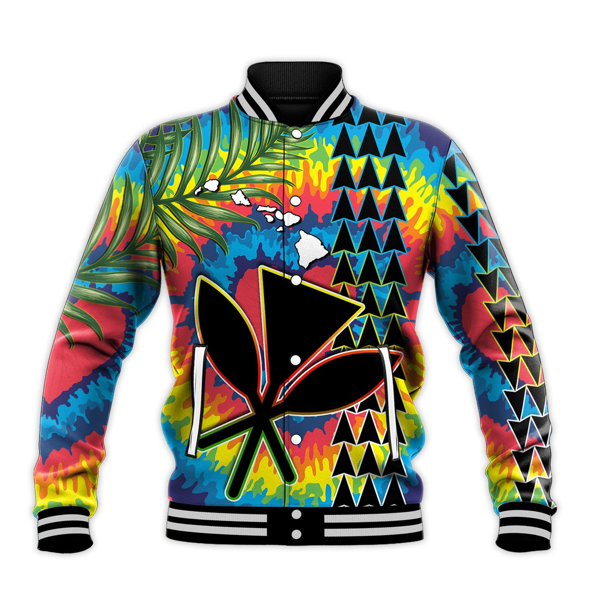 (Custom Personalised) Hawaii Rainbow Tie Dye Baseball Jacket Flowers Polynesian Hawaiian Tribal LT13 - Wonder Print Shop