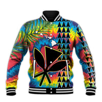 (Custom Personalised) Hawaii Rainbow Tie Dye Baseball Jacket Flowers Polynesian Hawaiian Tribal LT13 - Wonder Print Shop