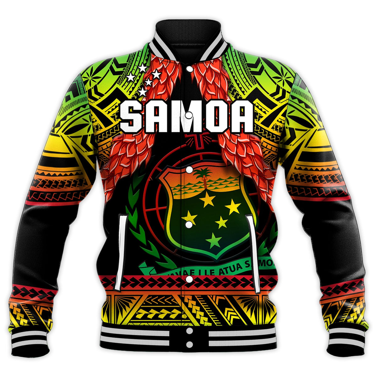Custom Text And Number Samoa Rugby Baseball Jacket Teuila Torch Ginger Gradient Style - Wonder Print Shop