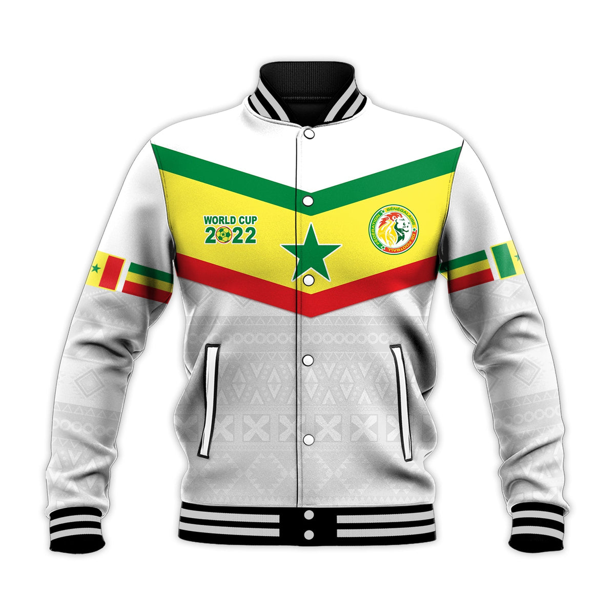 (Custom Personalised) Senegal Football 2022 Baseball Jacket Champion Teranga Lions Mix African Pattern LT13 - Wonder Print Shop