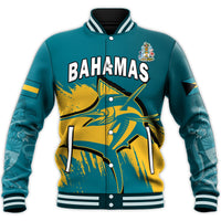 (Custom Personalised) Bahamas Baseball Jacket Blue Marlin With Bahamian Coat Of Arms - Wonder Print Shop