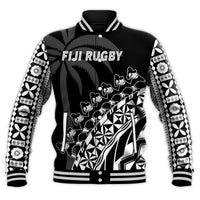Fiji Rugby Baseball Jacket Fijian Cibi Dance Tapa Pattern Black - Wonder Print Shop