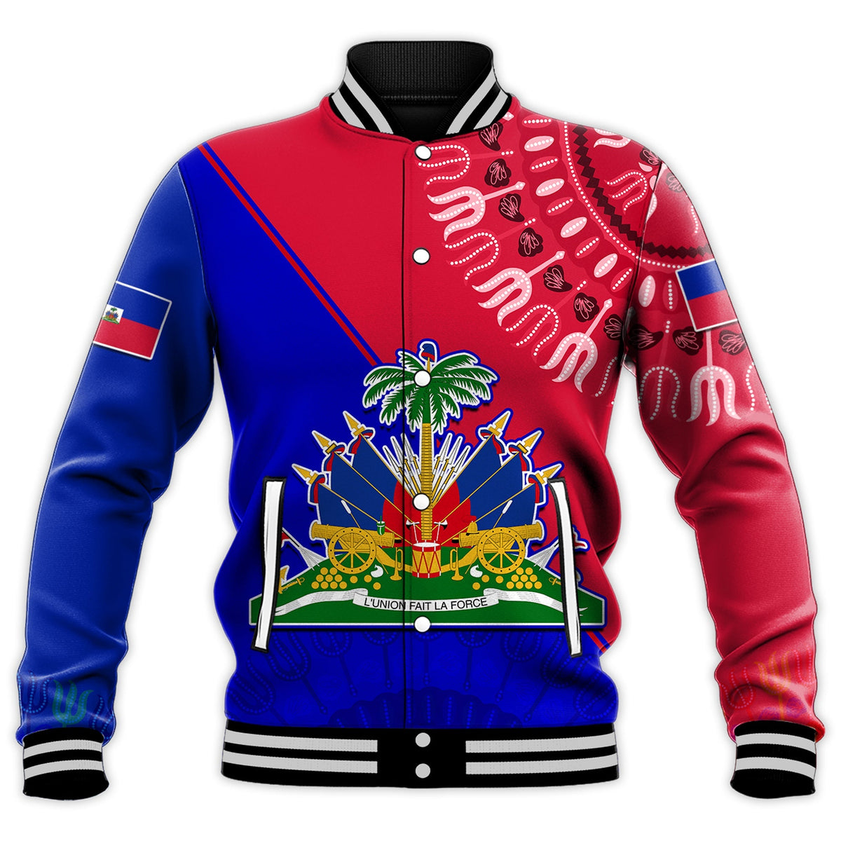 (Custom Personalised) Haiti Baseball Jacket Haiti Flag Dashiki Simple Style - Wonder Print Shop