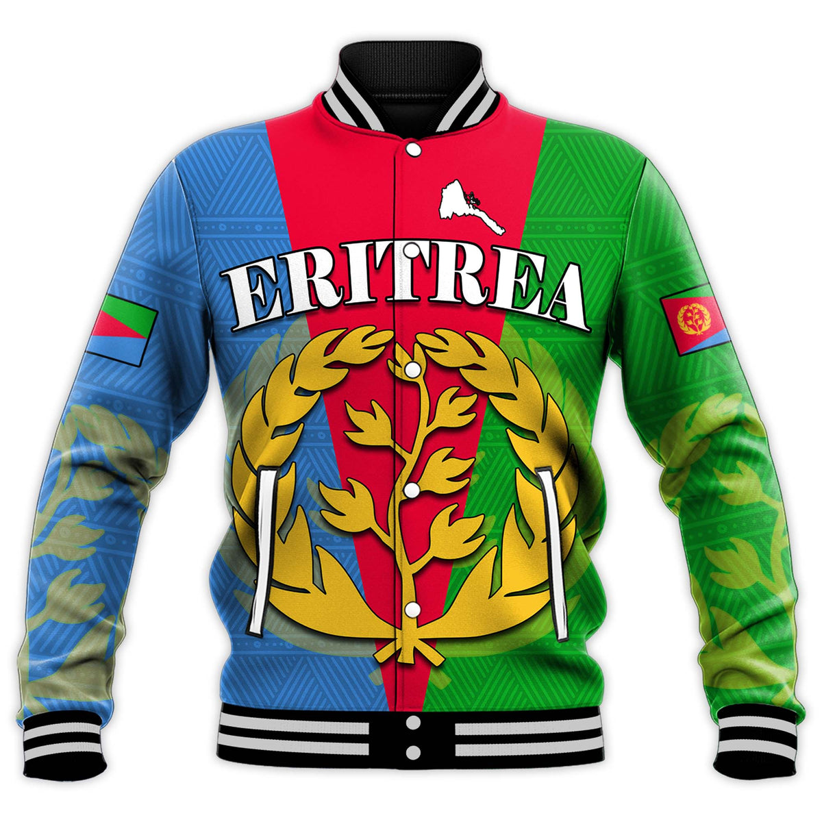 (Custom Personalised) Eritrea Baseball Jacket Eritrean Map Mix African Pattern Simple Style - Wonder Print Shop