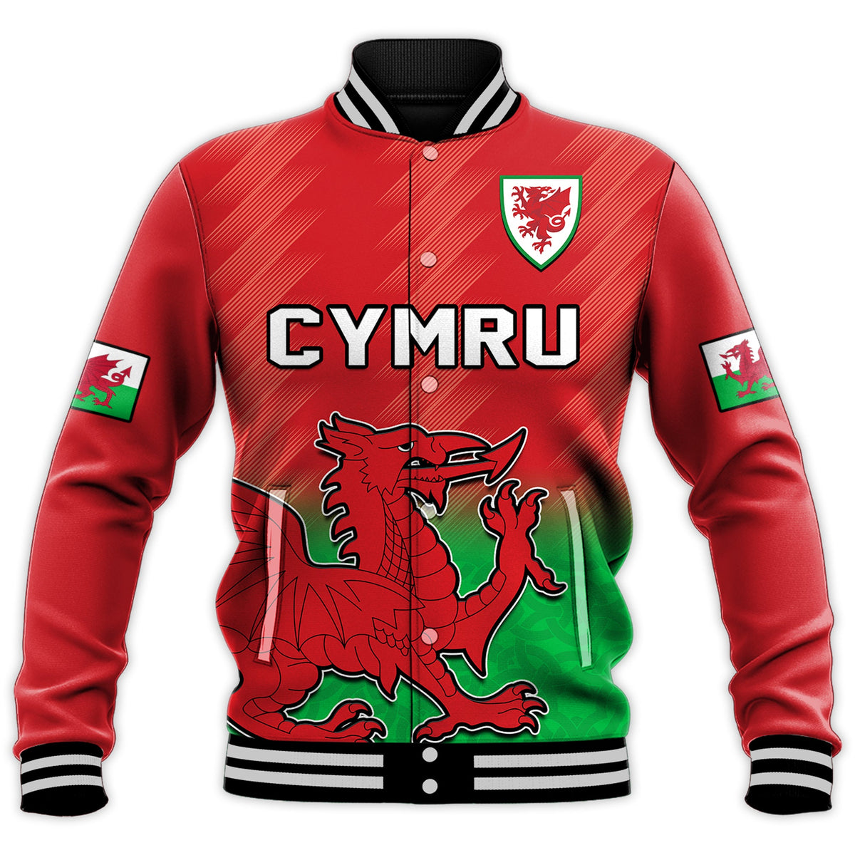 Wales Football Baseball Jacket World Cup 2022 Come On Cymru Yma O Hyd - Wonder Print Shop