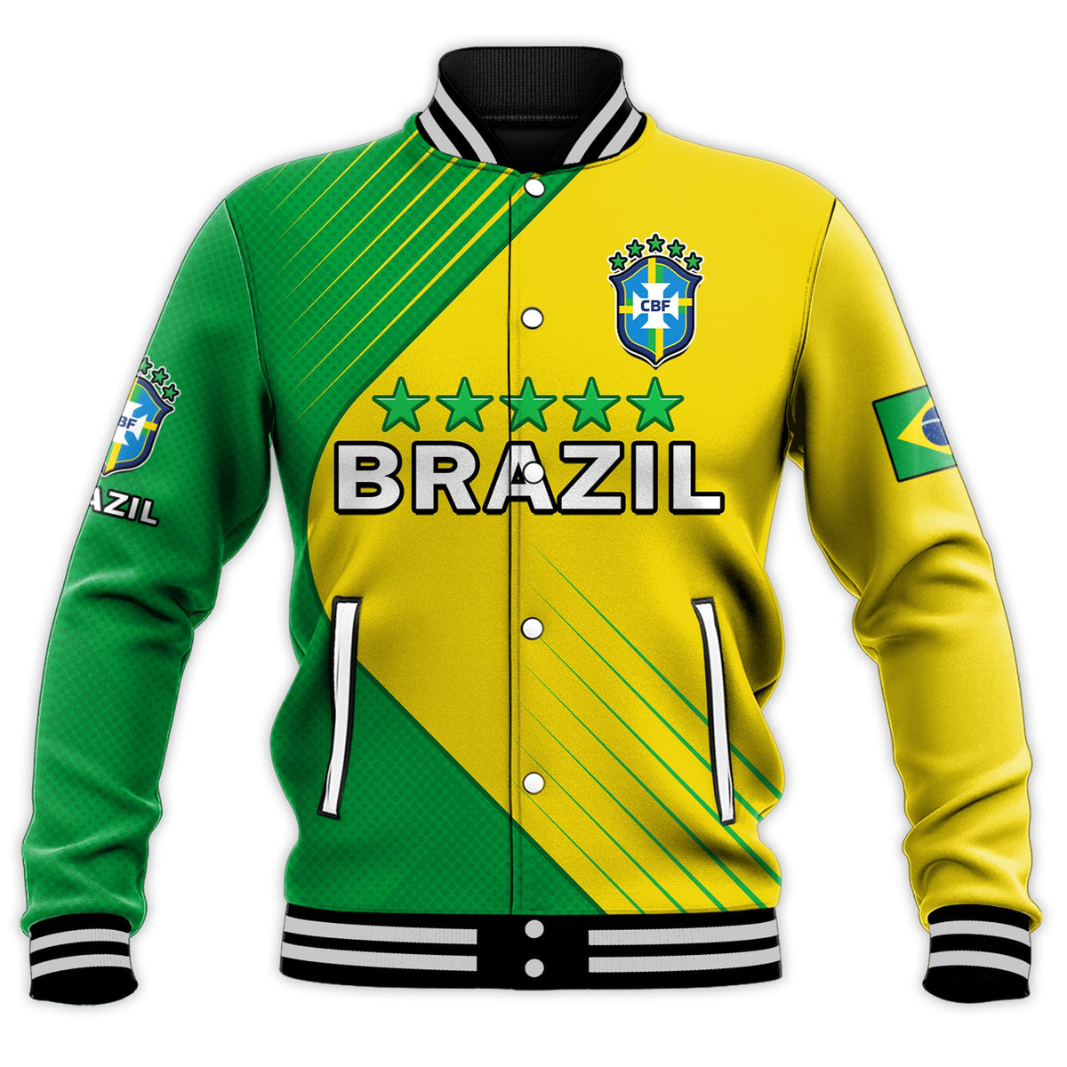 (Custom Text And Number) Brazil Football Baseball Jacket Brasil Map Come On Canarinho Sporty Style - Wonder Print Shop