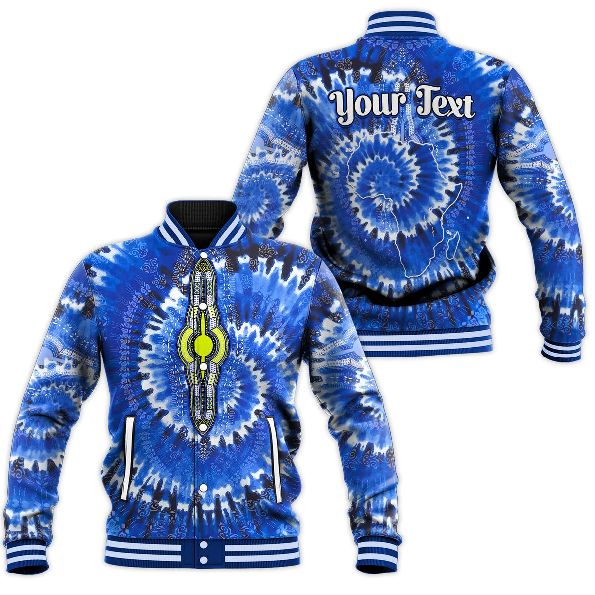 (Custom Personalised) Africa Tie Dye Baseball Jacket Blue Fashion LT13 - Wonder Print Shop