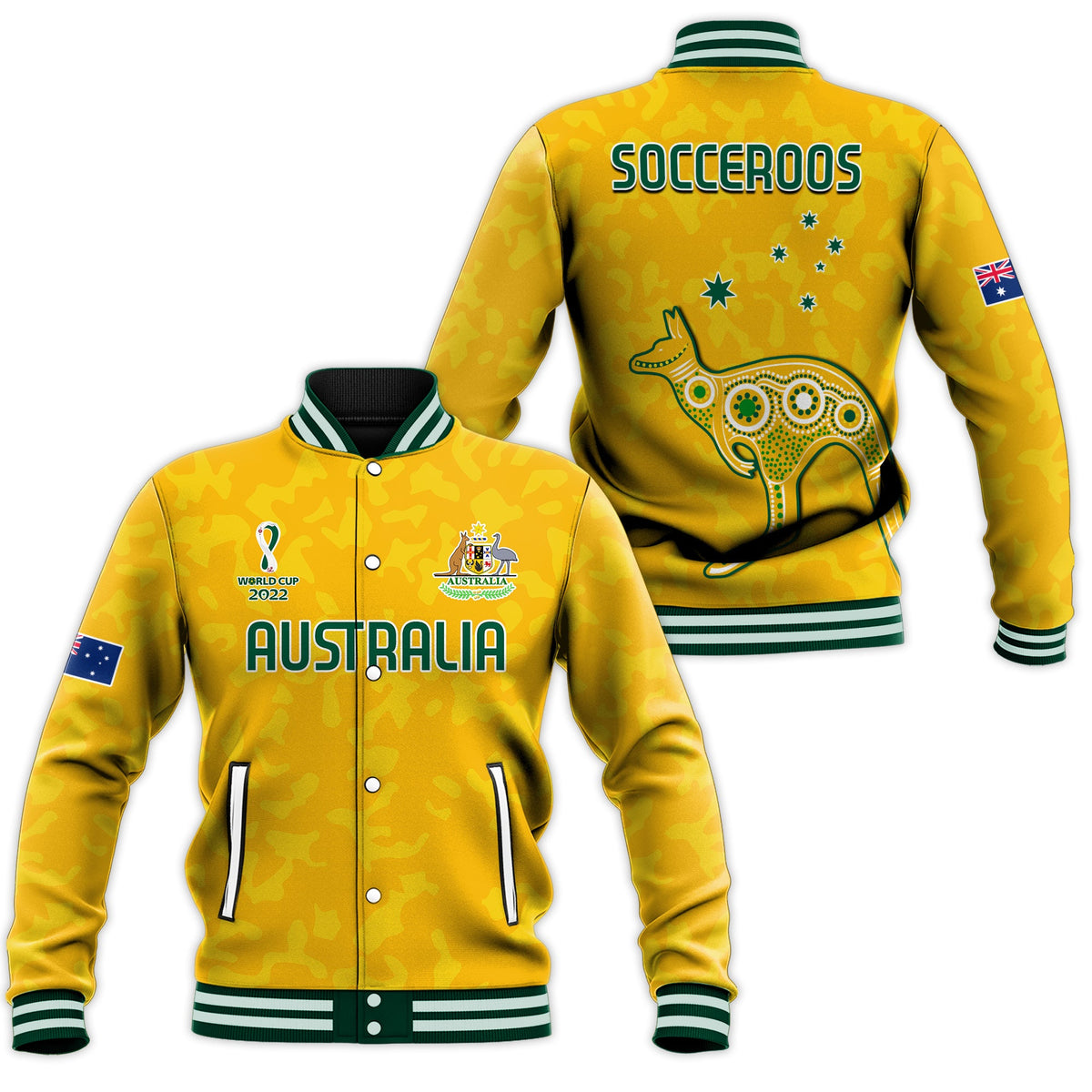 Australia Soccer Baseball Jacket World Cup Football 2022 Socceroos with Kangaroos LT13 - Wonder Print Shop